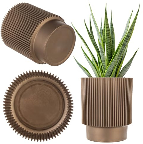 KADAX Dekorativer Blumentopf aus Kunststoff, Runder Pflanzentopf für Innen- und Außenbereich, Moderner Übertopf für Zimmerpflanzen (Golden, 14cm)