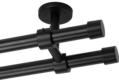 Ventanara® Gardinenstange schwarz matt 19mm 2-läufig mit Endstücken und Halterungen für Deckenmontage (Standard, 320 cm / 2-läufig/Decke)