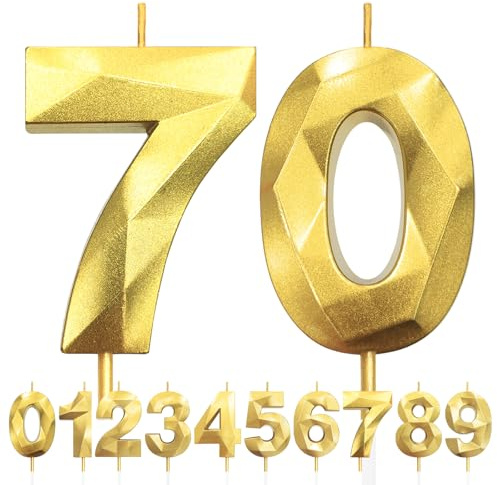 Velas de cumpleaños doradas LFWZRY, 70, 3D, número 25, sin olor, para pasteles y decoraciones de cumpleaños, bodas y aniversarios