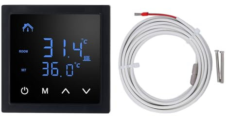 Spacnana Smart LED Display Electric Underfloor Heating Thermostat, Memory Restore, Hysteresis, Auto Off, Internal, External Sensor (Black)