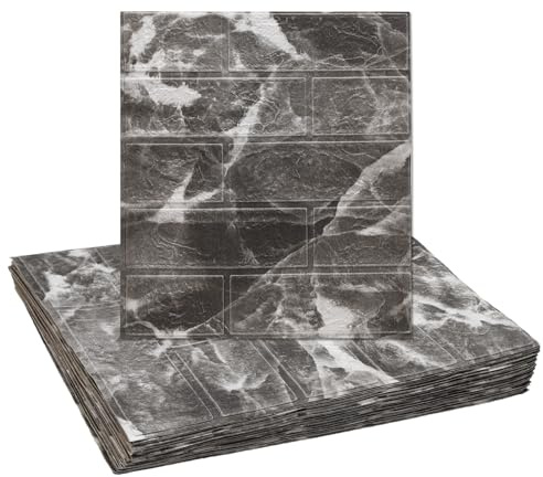sourcing map Lot de 20 panneaux muraux effet brique 3D - Couverture de 29 m² - Carreaux muraux en brique à décoller et à coller - 35,1 x 38,6 cm - Imperméable - Motif brique - Marbre noir et blanc