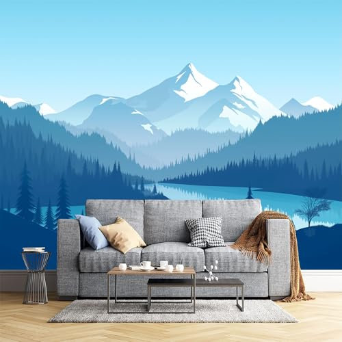 Cartoon Schneebedeckte Berge Fototapete - Winterlandschaft - Größe 300X210Cm (Breite X Höhe) Wandtapete Tapete, Wandbild Wandtattoo Dekoration - Tapete, Kinderzimmer, Kindertapete