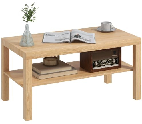 HOMCOM 2-Tier Coffee Table Storage Shelf, Centre Table, Natural Wood Finish | Rectangular, Living Room, Home Office