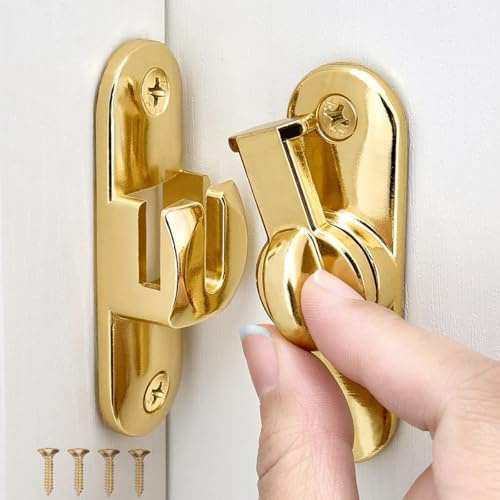 Litensh 90/180 Degree Flip Barn Door Latches, Zinc Alloy Right Angle Flip Gate Door Latches Lock Hardware for Garden Bathroom Cabinet Window (Gold)