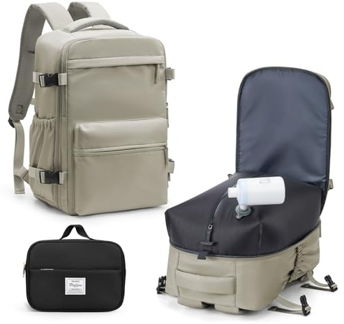 BOXSAM Vakuum Rucksack Handgepäck Flugzeug Tasche Airbag mit Vakuumsystem Reisen Tagesrucksack Ryanair 40x30x25 Rucksack Damen Vacuum Reiserucksack mit Pumpe Wasserdicht Herren Vakuum Koffer.Braun.