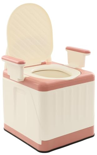 Tragbare Toilette mit Deckel, Mobile Campingtoilette, Max.150kg (Pink) | Bedside Kommode Toilette, 39cm Sitzhöhe, Armlehnen Abnehmbar, Toilettenstuhl Klappbar für Bade-, Schlafzimmer, Camping