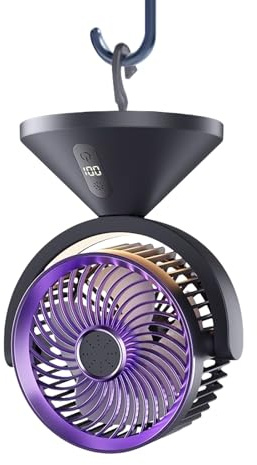 Biniveil Ventilador Circulador de Aire | Ventilador De Escritorio USB Recargable | Luz Nocturna LED y Pantalla Digital para Dormitorio Escritorio Mesilla Clase Dormitorio Estudiantes