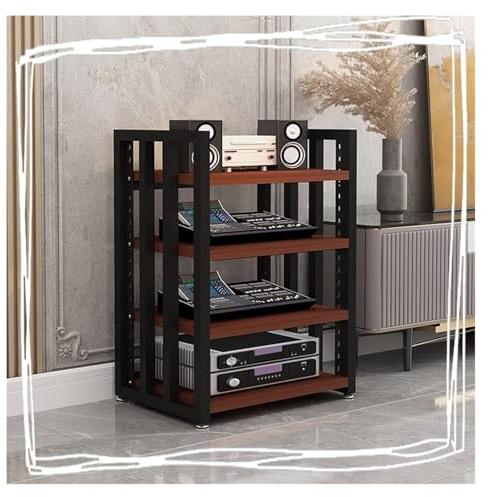 Stufiger HiFi Rack, Plattenspieler-Ständer, Medienständer, Heim-Stereoschrank mit verstellbaren Regalen(Teak)