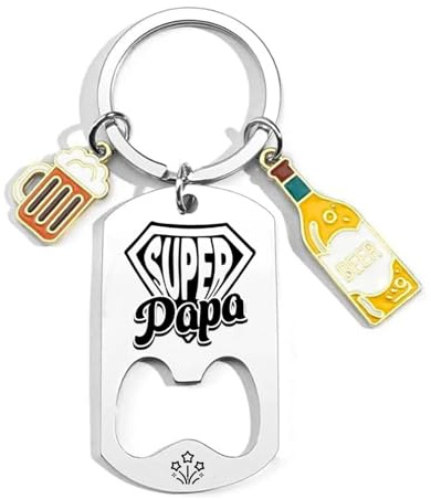 ZYMGUO Cadeau Papa Porte-clés Super Papa Cadeaux Noel Noël Anniversaire Cadeau Fête des Pères Porte-clés ouvre-bouteille (papa)