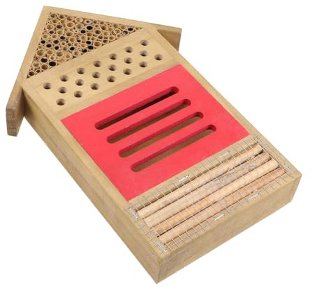 TOYANDONA Holz Insektenhotel Für Wildbienen Mit Nistlöchern Und Spalten Handgefertigtes Bienenhaus Für Garten Und Außenbereich Natürlicher Unterschlupf Für Insekten