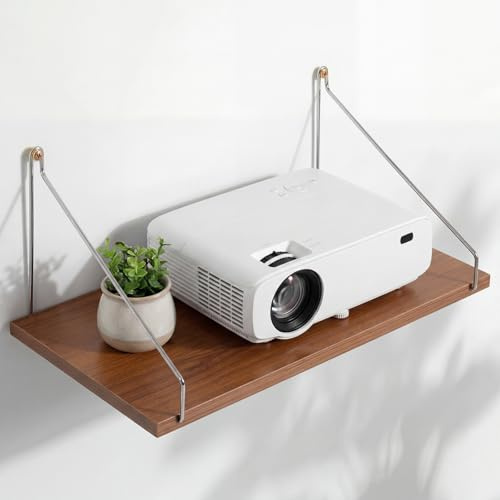 CroBlissful 1 Pcs Projector Shelf for Wall 16 x 8 Inch Modem Router Shelf with Seamless Nail Router Wall Mount Modem Cable Box Under TV Floating Holder Stand Accessories, Wooden Color
