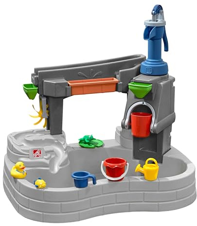 Step2 Pump & Splash Discovery Stone Pond Table d'eau en Plastique pour Enfants - Grise | Jouet Aquatique/Table De Jeux pour Le Jardin avec Ensemble De 10 Accessoires