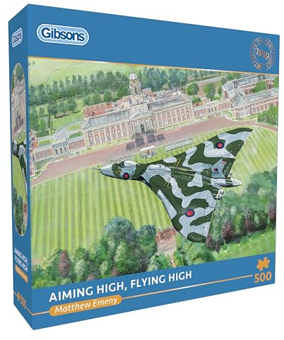 Gibsons Aiming High Flying High 500 Piece Jigsaw Puzzle for Adults – Vulcan XH558 Display by Matthew Emeny – Military Aviation Collectors Gift – Premium Sustainable UK/EU Made