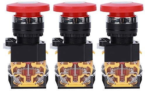 Pulsador de parada de emergencia 22 mm |Interruptor de encendido y apagado industrial de 3 piezas 440 V 10 A |Plásticos de Ingeniería para Maquinaria/Paneles de Control /
