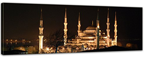 Bilderdepot24 Keilrahmenbild - Moschee bei Nacht - Bild auf Leinwand 160 x 50 cm - Leinwandbilder Bilder als Leinwanddruck Städte & Kulturen Istanbul - Sultan Ahmed Moschee