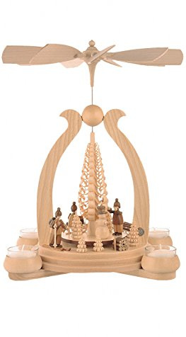 Dregeno Pirámide Natural con Invierno de Atletas, para Velas de té, Seiffen 32,5 cm – Original erzgebirgische Mano