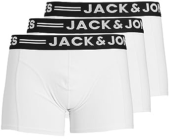 JACK & JONES Herr Sense 3-pack kontrast midjeband stretch boxershorts, Vitt, M