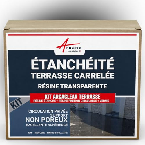 Dichtungsset für geflieste Terrassen: Abdichtungsharz, Versiegelung, begehbares Finish-Harz: ARCACLEAR TERRASSE Transparent - Glänzendes Finish - 10 m², privater verkehr, nicht poröser untergrund