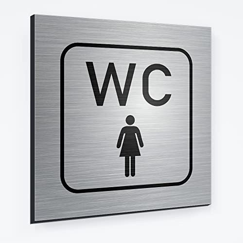 WC Schild - Damen Toiletten, Direktruck auf 3 mm Aluminium Verbund Schild - Wetterfester Druck 12 x 12 cm - abgerundete Ecken mit Klebepunkten zur optimalen Befestigung - rückstandslos entfernbar!