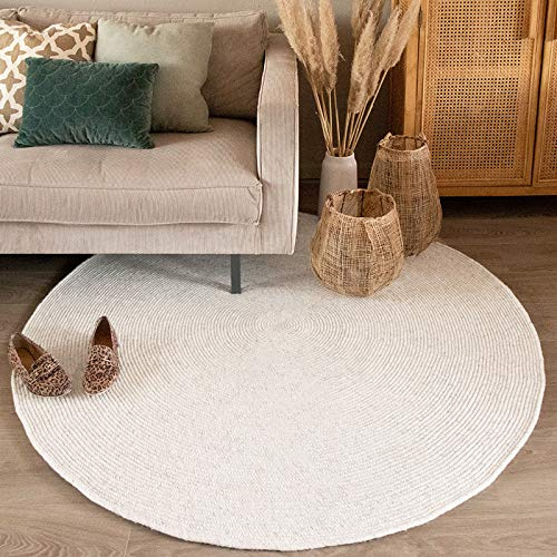FRAAI | Home & Living Wollteppich Rund - Wise Weiß 001 - Ø 100 cm | Wolle - Flachgewebe - Einfarbig - Ländlich, Skandinavisch - Wohnzimmer, Esszimmer, Schlafzimmer
