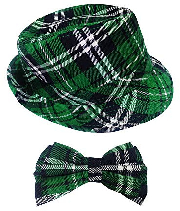 SOUTHSKY Grün Karierter Hut und Fliege,Gentleman Dekoration, Unisex Kostümzubehör für St. Patrick, Sommercamp, Party