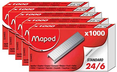 Mapad - Lote de 5 cajas de 1000 grapas 24/6, galvanizadas