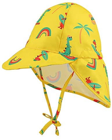 LACOFIA Baby solskydd strandhatt småbarn supermjuk justerbar klaffmössa barn sommar visir keps, A-gult, 2-5 År