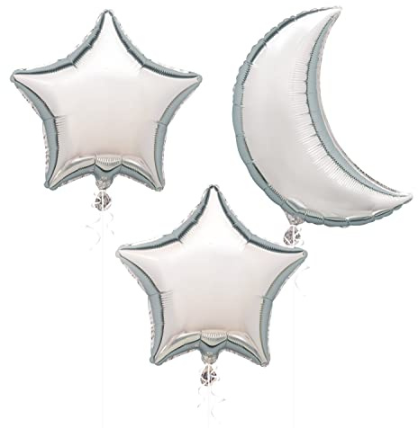 Unique 23751 Folienballon mit Mond und Sternen, Halloween-Party, 3-teilig, silber