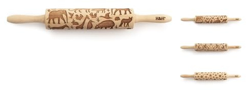 H&H Mattarello in Legno Assortito con Decoro Animali, Stelle o Foglie, 39.5x5cm