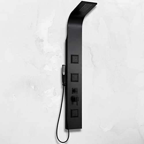EM Duschsäule Rio Schwarz matt, elegant und bequem, 3 Düsen, Lombari und Wasserfall, H140 x L20