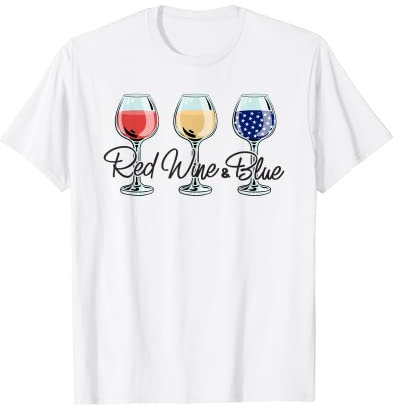 Verres à vin rouge, blanc et bleu pour femme 4 juillet T-Shirt