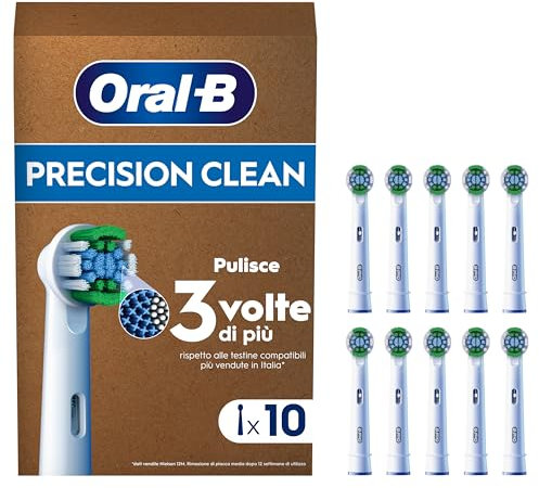 Oral-B Testine Di Ricambio per Spazzolino Elettrico Oral B, 10 Testine Pro Precision Clean Bianche Autentiche, Confezione Adatta Alla Buca Delle Lettere