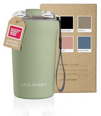 LARS NYSØM Tazza Termica per caffè Thermo Coffee Mug-to-Go con Cinturino & Coperchio in Tritan 380ml | Tazza da Viaggio 0,38 Litri con Isolamento | Per caffè e tè (Sage Green, 380ml)