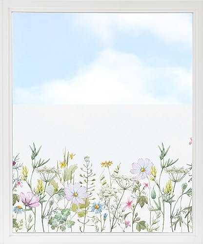 GRAZDesign Fensterfolie Blickdicht Sichtschutz, Sichtschutzfolie Fenster, Glastüren, Küche & Küchenfenster, Bad & Badfenster, Milchglasfolie Blumenwiese 80x57cm