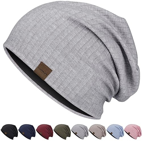 HAMUNI Slouchy mössa för män kvinnor mjuk lätt kemo huvudbonader, Ljusgrå, one size