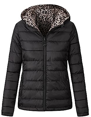 Vibes Womens Jacket Padded Hodded Coat Double sided Ladies Top Puffer Ladies Jackets with zipper (as8, alpha, l, regular, regular, Black)