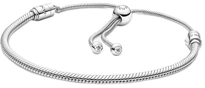 PANDORA Moments Snake Chain Slider Bracelet - Charm Bracelet for Women - Sterling Silver with Clear Cubic Zirconia - With Gift Box - 11