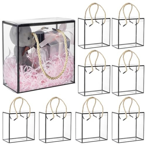 BENECREAT 10 Juego de Cajas de Regalos Transparentes, Cajas de Regalo de 14x14x7.5 cm con Cordón Y Asa de Borde Negro para Chocolate Dulce, Favores de la Fiesta, Embalaje de