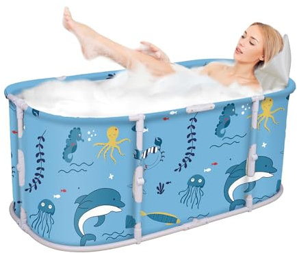 Sinbide Badewanne, 113x65x48cm faltbare Badewanne für Erwachsene, Eine Sekunde Falten und ein Schlüssel zum Öffnen, Badewanne ohne Installation, Familien Badewanne mit dickerer T-Rohre für SPA (grün)