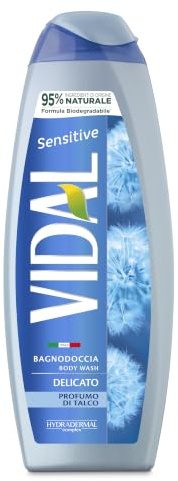 Vidal - Bagnoschiuma Sensitive, Formula Delicata, Arricchito con Talco Liquido, Dermatologicamente Testato, 500ml