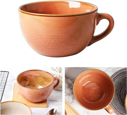 Kaffeetasse Groß, 700ml Keramik Suppentassen, Kaffeebecher mit Henkel, Kaffee Tee Müsli Becher, XXL Tasse, Keramik Becher Mikrowellengeeignet (Rot)