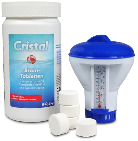 Cristal Bromtabletten 20g - 800g Poolpflege Set mit Dosierschwimmer - Effektive Wasserdesinfektion - Chlorfreie Alternative
