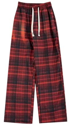 Herren Lange Schlafanzughose Karierte Pyjamahose Leichte Pyjamahose Schlafhose Haushose Freizeithose Yogahose mit Gürtel und Taschen Loungehose für Männer