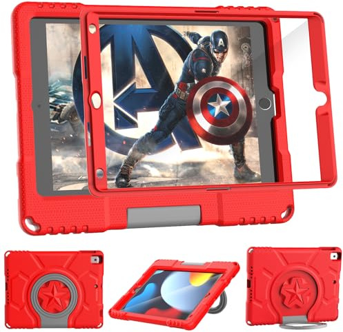 TrendGate iPad 9th/8th/7th Gen Case for 10.2 Inch 2021/2020/2019 - Red | Lightweight, Shockproof, Soft, EVA, Built-in Screen Protector, Multi-angle Grip Stand, iPad 9th/8th/7th Generation Kids Case
