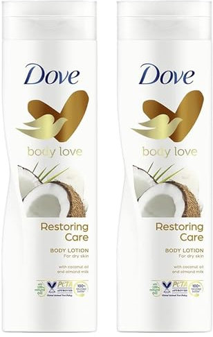 Dove Body Love Restoring Care Body Lotion For Dry Skin with Coconut Oil and Almond Milk 400ml – Pack of 2