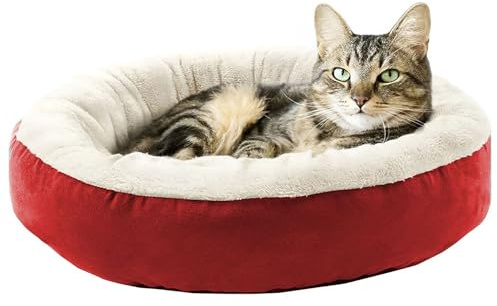 Jungengel Katzenkissen Katzenbett 55cm in Grau & Rot Extra Soft Tierkissen Tierbett Plüsch (Rot)
