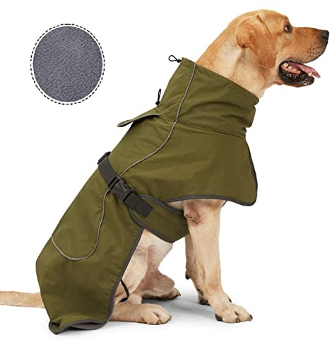 ODSSDAPU Dog Raincoat - Waterproof Dog Winter Jackets Windproof Coat with Velvet Inner Winter Dog Rain Coat with Reflective Strip,Green 3XL