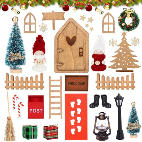 AQXONG 33Pcs Weihnachtselfen Türset, DIY Miniatur Weihnachtsset, Weihnachtszwerg Türdekoration, Weihnachts Elfen Türdekoration, Weihnachtswitz Elfen Set, Weihnachtsstreich Elfentür