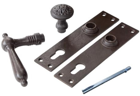 Antikas - Türbeschlag mit Türklinke & Knauf für Haustüren,feststehend | PZ92 | Eisen braun
