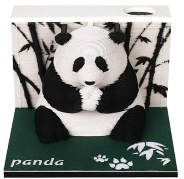 Hoepavy Calendario 2025, calendario 3D, almohadillas artísticas, calendario de escritorio, calendario panorámico de panda 3D, calendario rasgado a mano grabado con láser para tomar notas, adornos